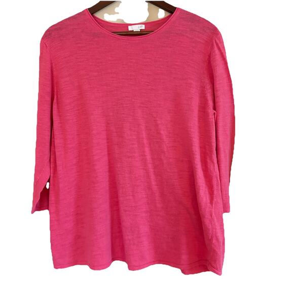 J. Jill Pink 3/4 Sleeve Linen Blend Round Neck Shirt Size Large - Picture 1 of 13